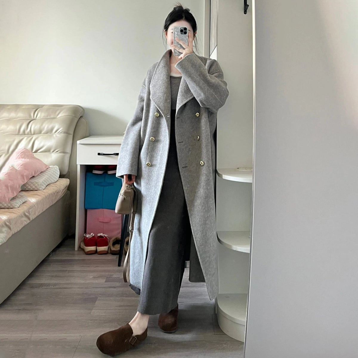 Women’s Color Matching Wool Coat