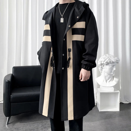 Men’s Patchwork Hooded Trench Coat